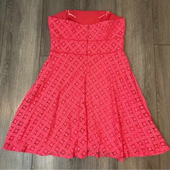 Lace Mini Dress Sz L Pink A-Line Strapless Barbie PINK dress for PROM/Formal - Picture 5 of 12